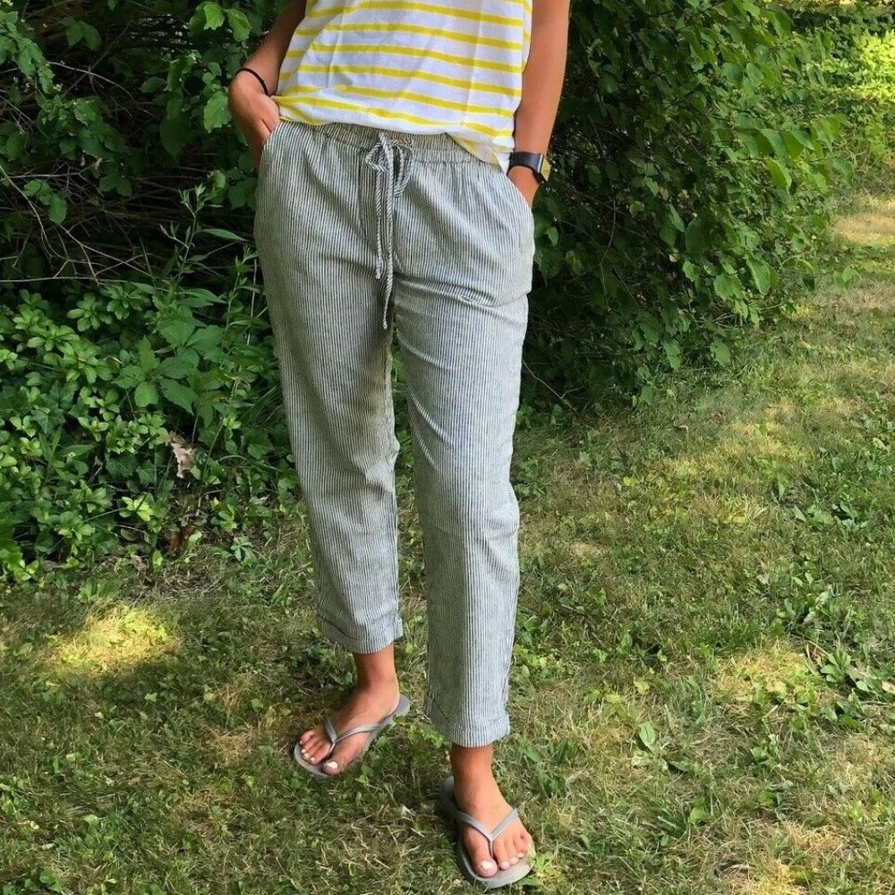 J Crew Linen Cotton Drawstring Soft Ankle Pants